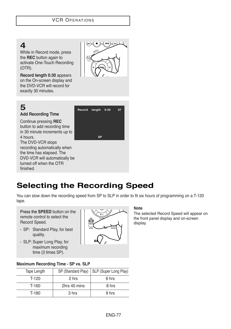 Selecting the recording speed | Samsung DVD-V5500-AFS User Manual | Page 77 / 85