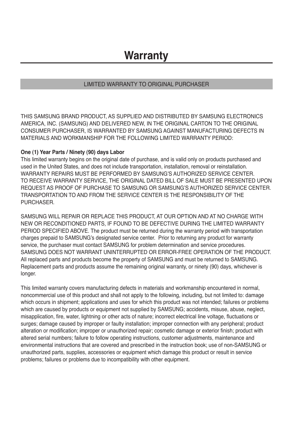 Warranty | Samsung DVD-V5500-AFS User Manual | Page 84 / 85