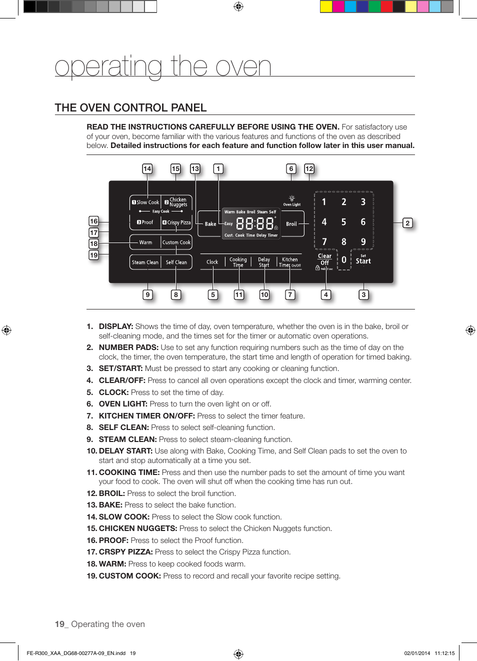 Operating the oven, The oven control panel | Samsung FE-R300SW-XAA User Manual | Page 20 / 44