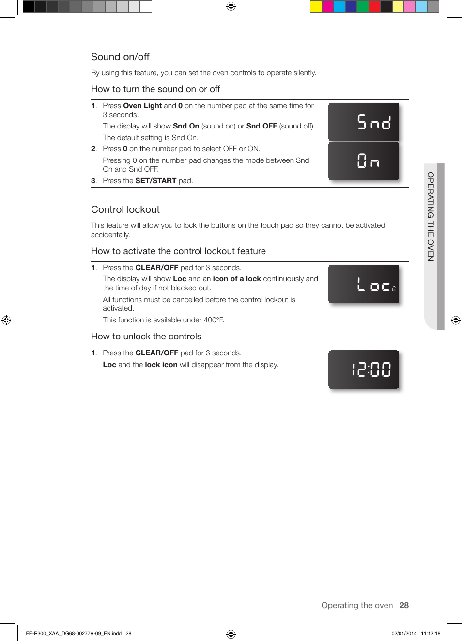 Sound on/off, Control lockout | Samsung FE-R300SW-XAA User Manual | Page 29 / 44