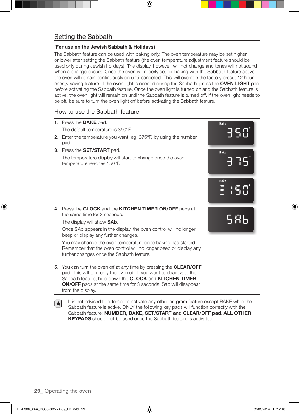 Setting the sabbath, How to use the sabbath feature | Samsung FE-R300SW-XAA User Manual | Page 30 / 44