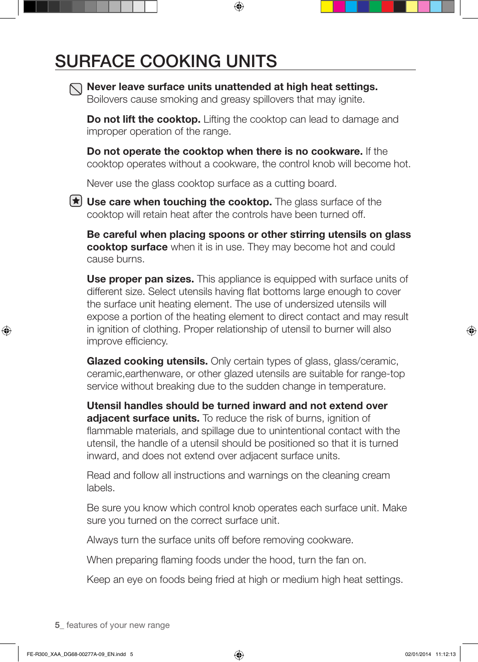 Surface cooking units | Samsung FE-R300SW-XAA User Manual | Page 6 / 44