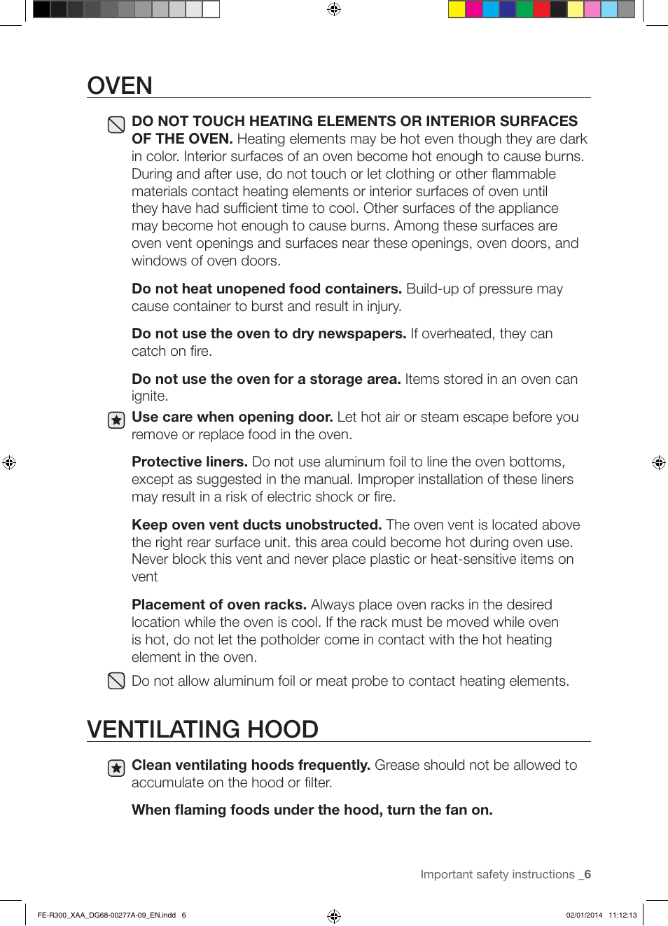 Oven, Ventilating hood | Samsung FE-R300SW-XAA User Manual | Page 7 / 44