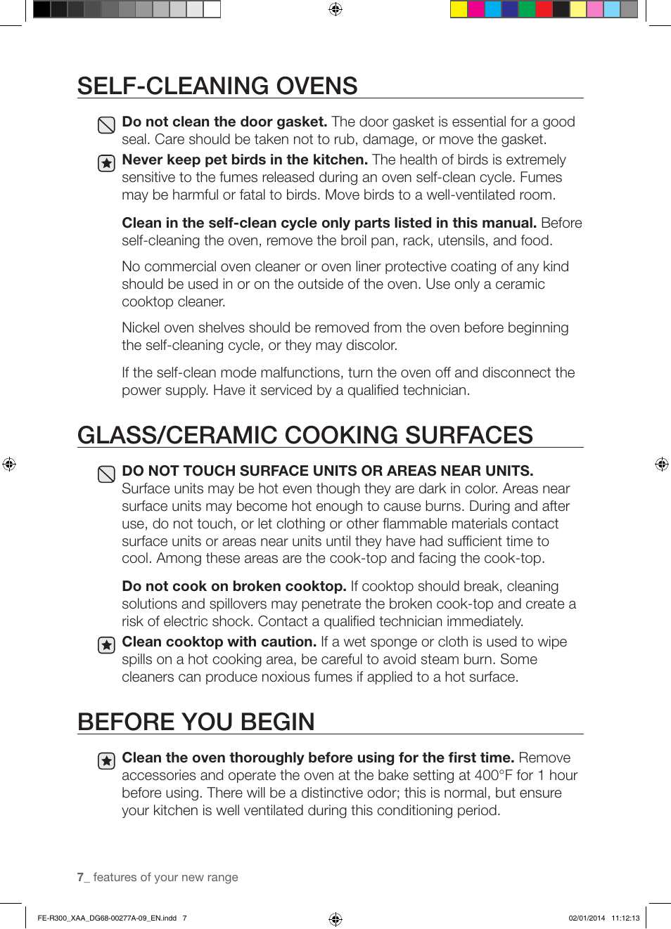 Self-cleaning ovens, Glass/ceramic cooking surfaces, Before you begin | Samsung FE-R300SW-XAA User Manual | Page 8 / 44