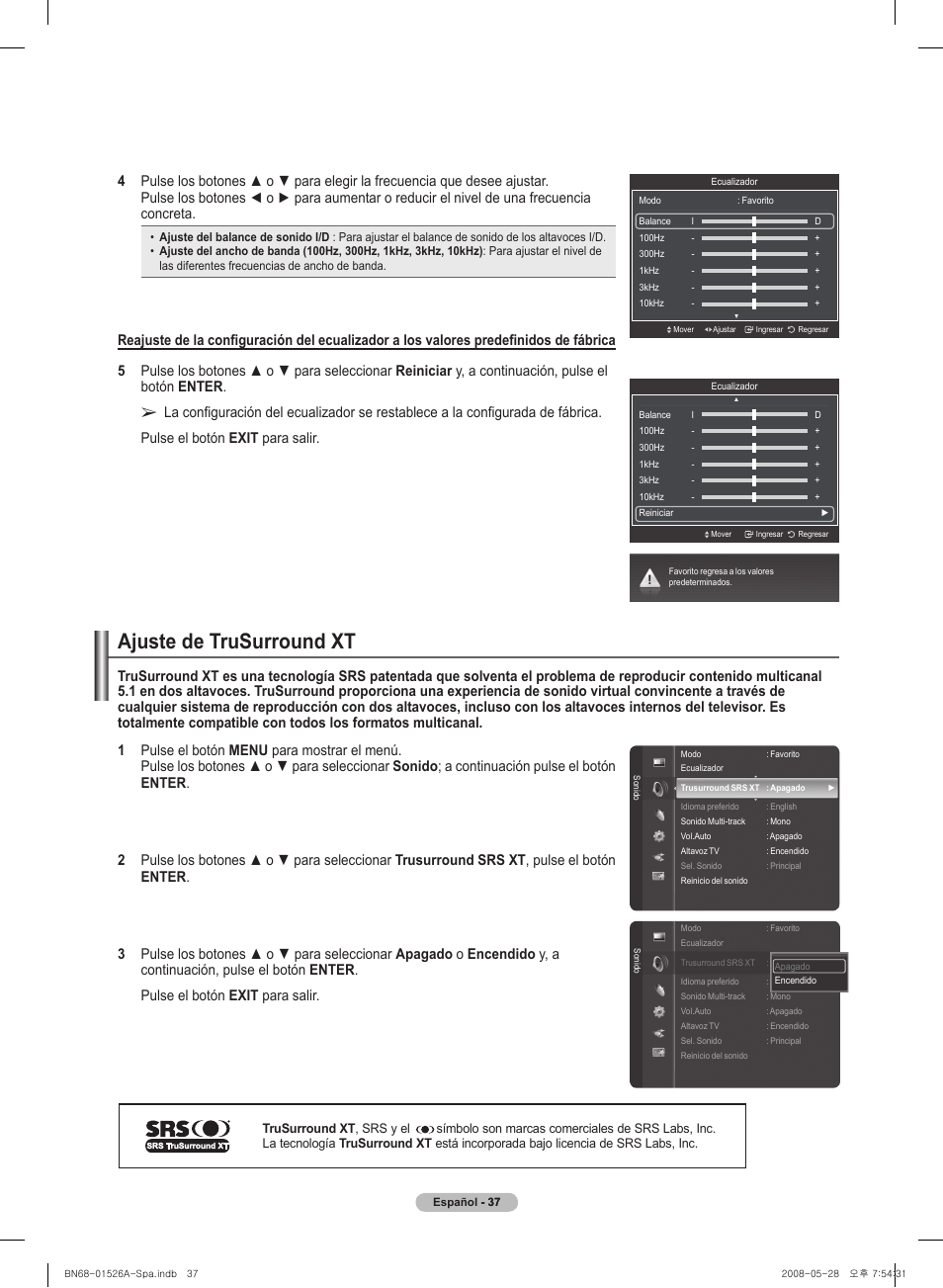 Ajuste de trusurround xt | Samsung PN50A530S2FXZA User Manual | Page 124 / 168