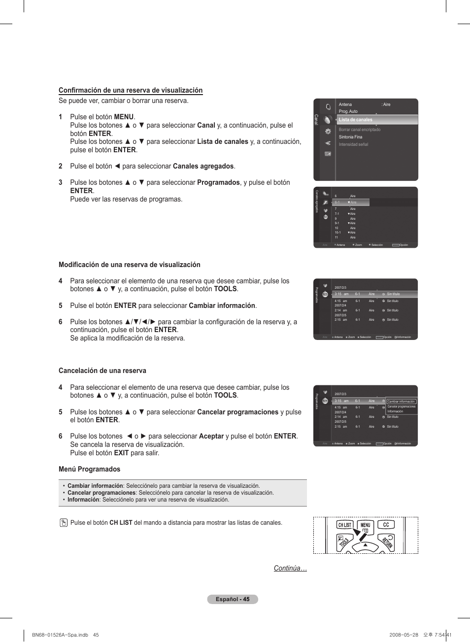Continúa | Samsung PN50A530S2FXZA User Manual | Page 132 / 168