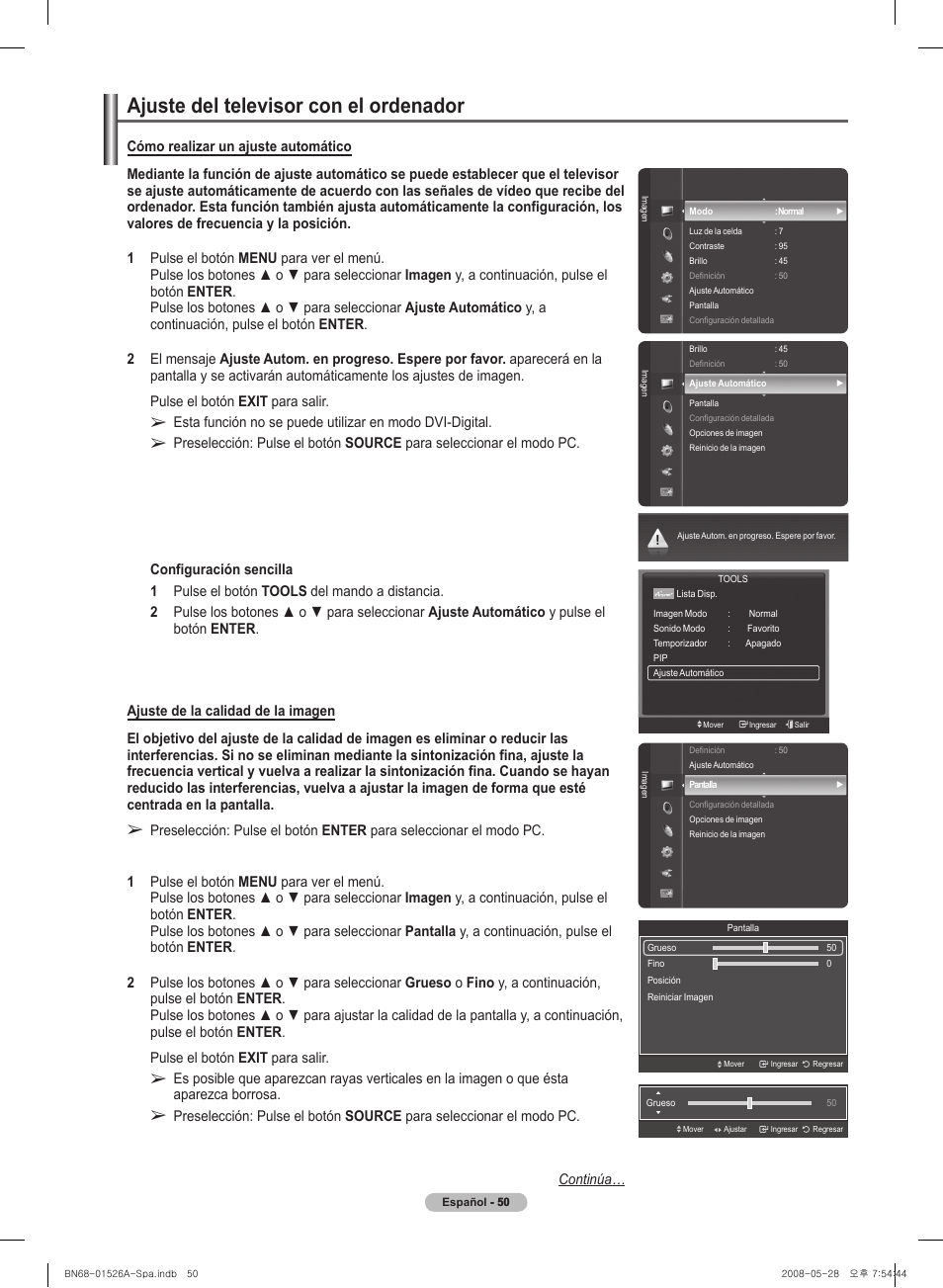Ajuste del� tel�evisor con el� ordenador | Samsung PN50A530S2FXZA User Manual | Page 137 / 168