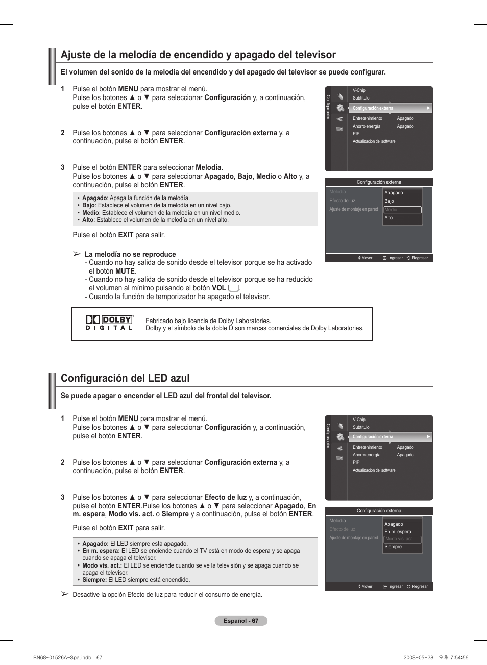 Configuración del� led azul | Samsung PN50A530S2FXZA User Manual | Page 154 / 168