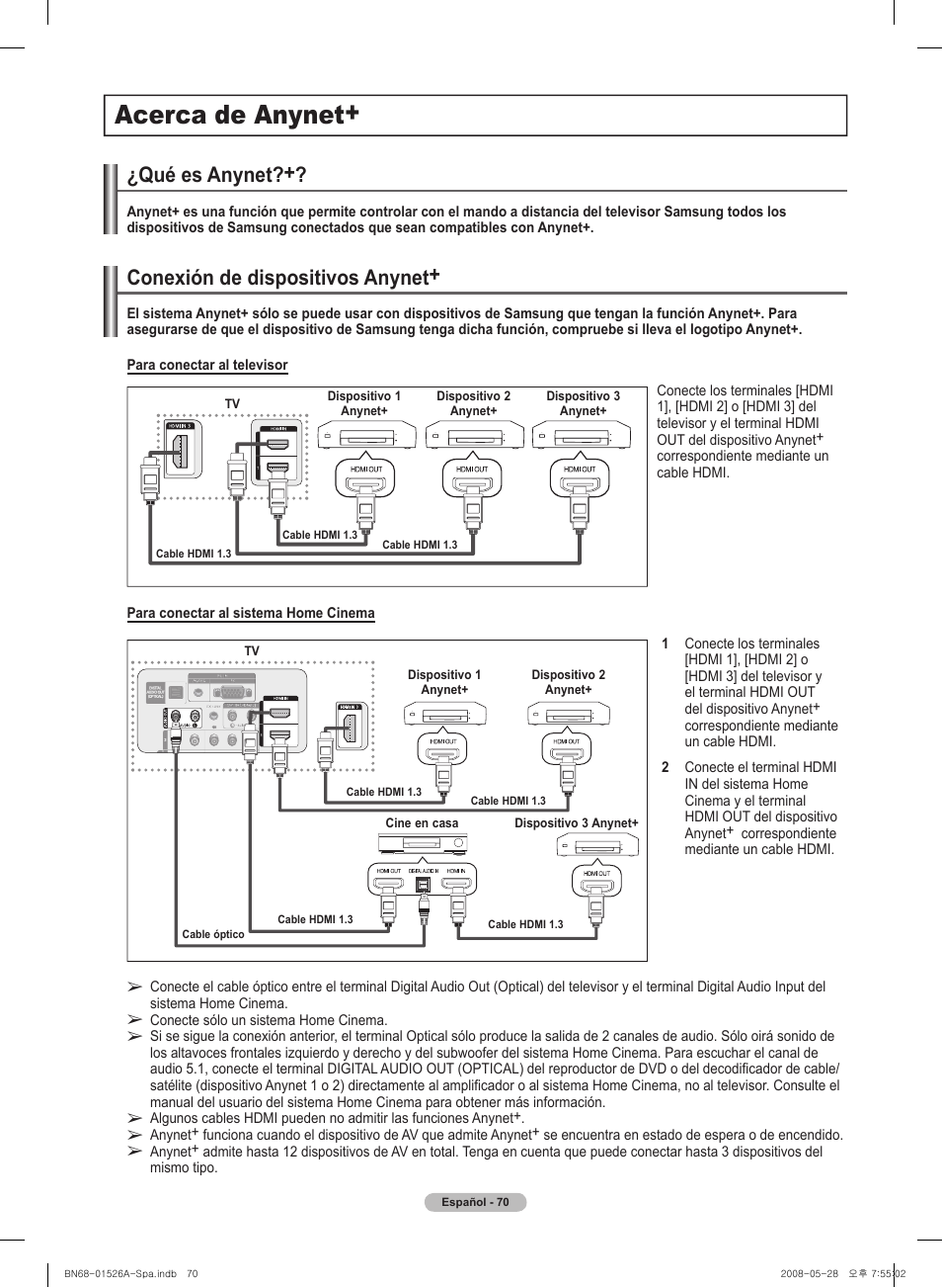 Acerca de anynet, Conexión de dispositivos anynet, Qué es anynet | Samsung PN50A530S2FXZA User Manual | Page 157 / 168
