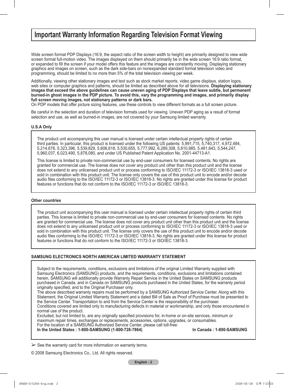 Samsung PN50A530S2FXZA User Manual | Page 2 / 168