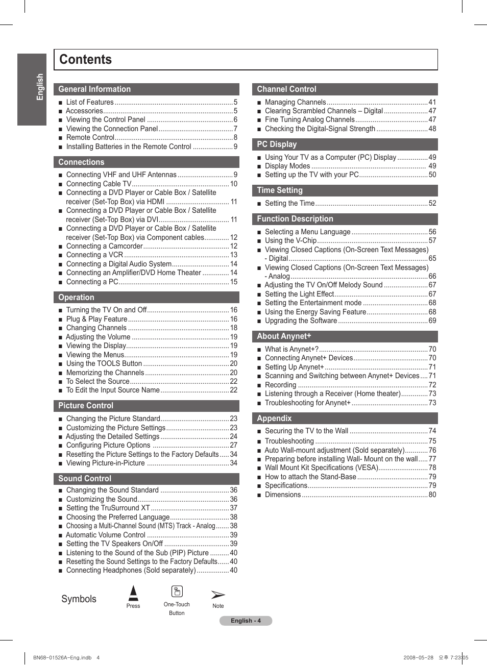 Samsung PN50A530S2FXZA User Manual | Page 4 / 168