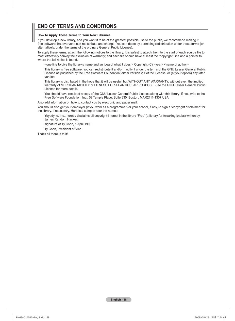 End of terms and conditions | Samsung PN50A530S2FXZA User Manual | Page 88 / 168