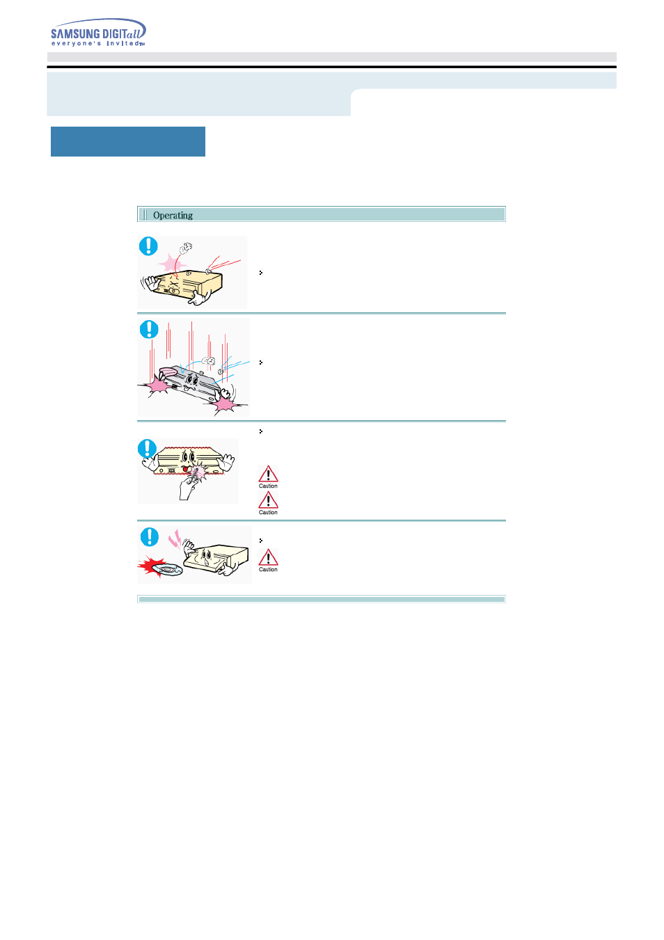 During operating, Safety precautions, Veiligheidsinstructies | Samsung TS-H542A-WRCH User Manual | Page 4 / 24