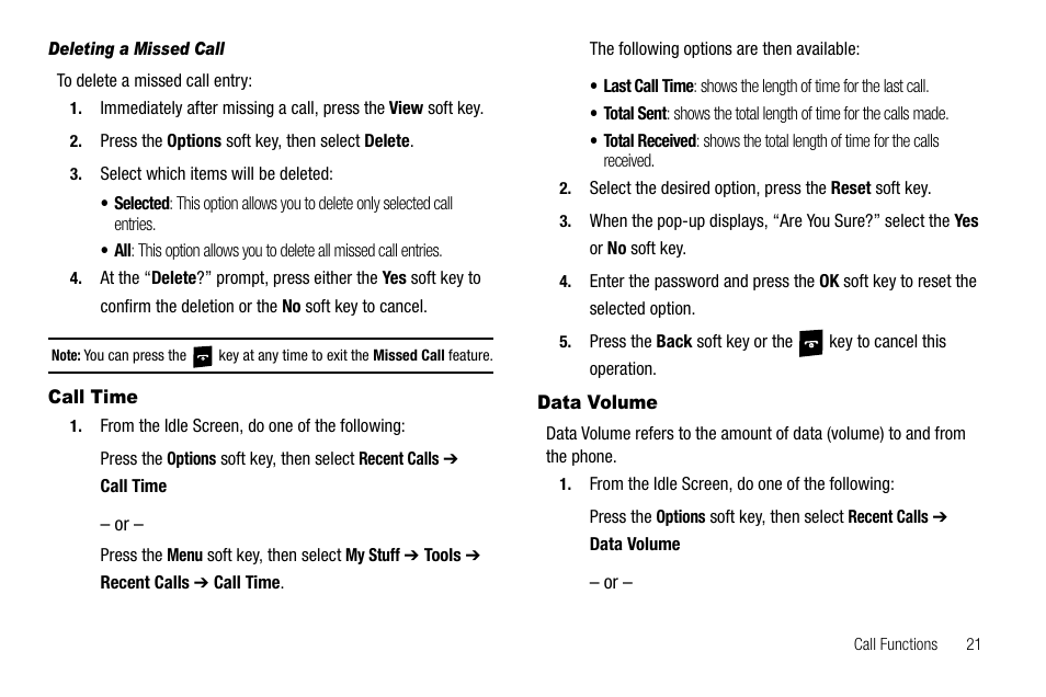 Call time, Data volume, Call time data volume | Samsung SGH-A257URAATT User Manual | Page 25 / 121