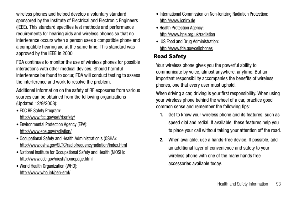 Road safety | Samsung SGH-A257URAATT User Manual | Page 97 / 121