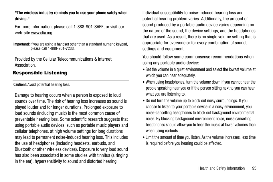 Responsible listening | Samsung SGH-A257URAATT User Manual | Page 99 / 121