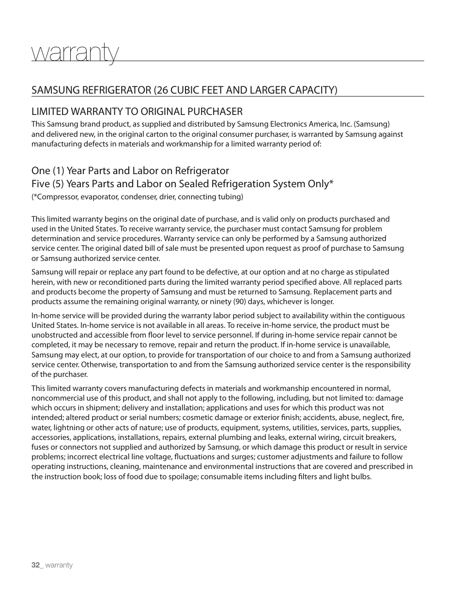 Warranty | Samsung RS265TDPN-XAA User Manual | Page 32 / 72