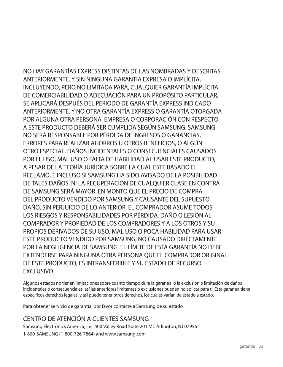 Centro de atención a clientes samsung | Samsung RS265TDPN-XAA User Manual | Page 69 / 72
