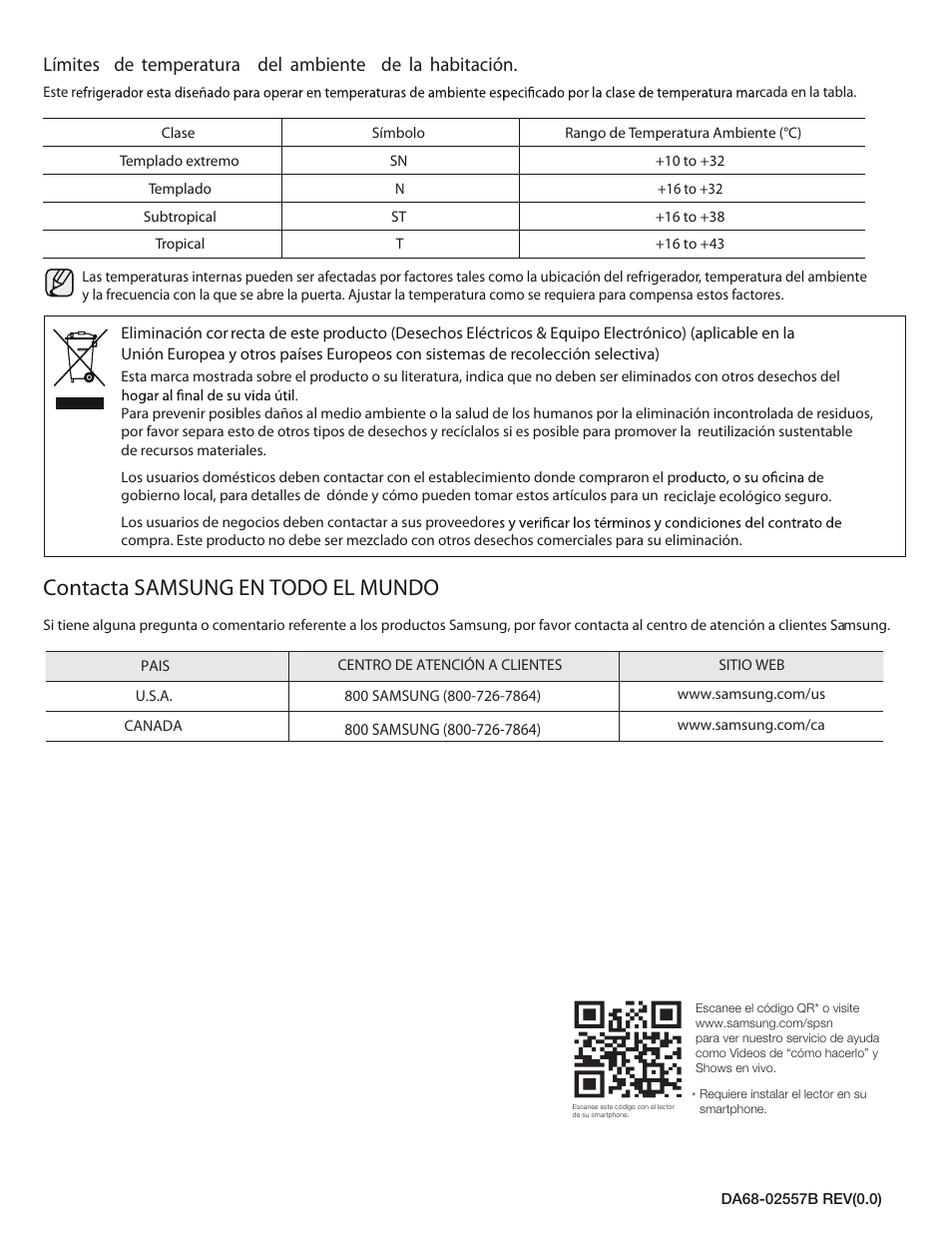 Contacta samsung en todo el mundo | Samsung RS265TDPN-XAA User Manual | Page 72 / 72