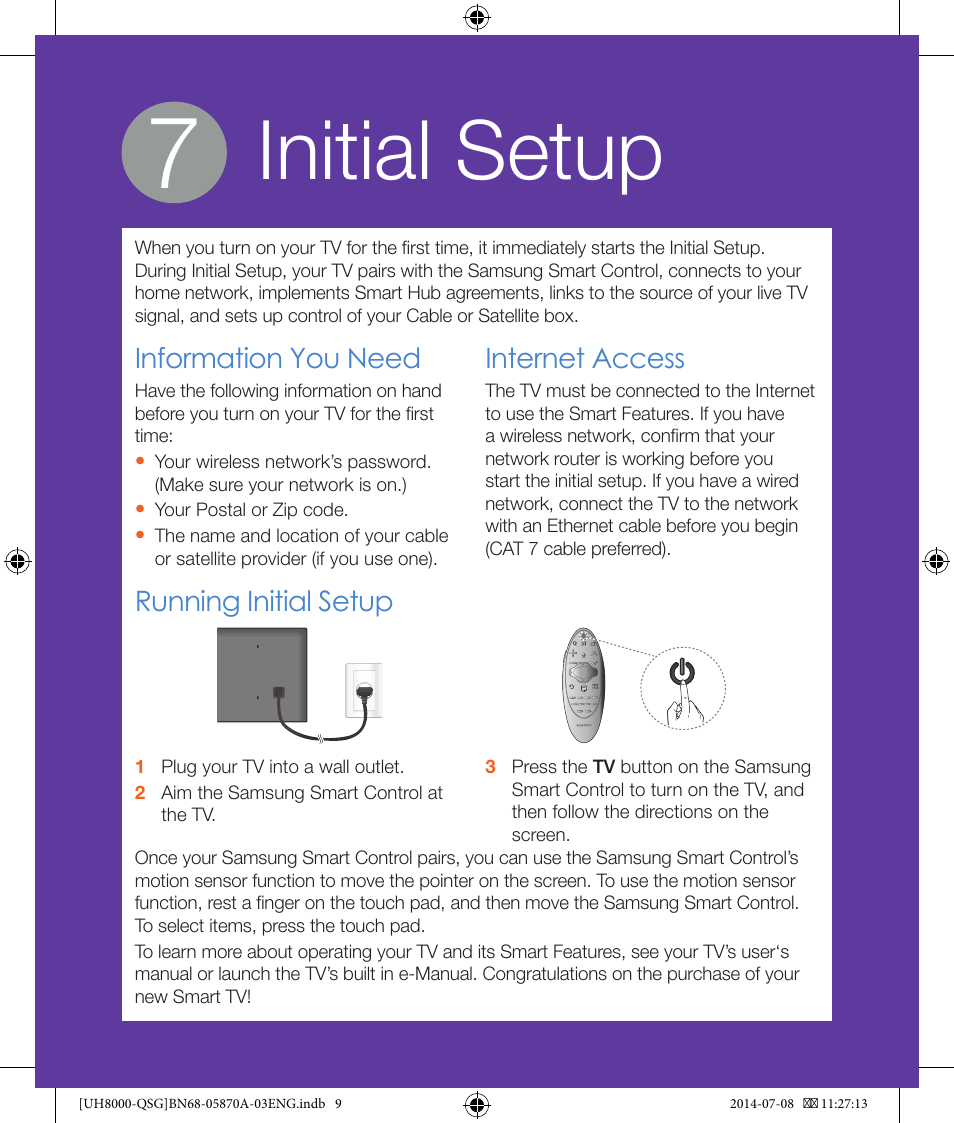Initial setup | Samsung UN55H8000AFXZA User Manual | Page 9 / 12