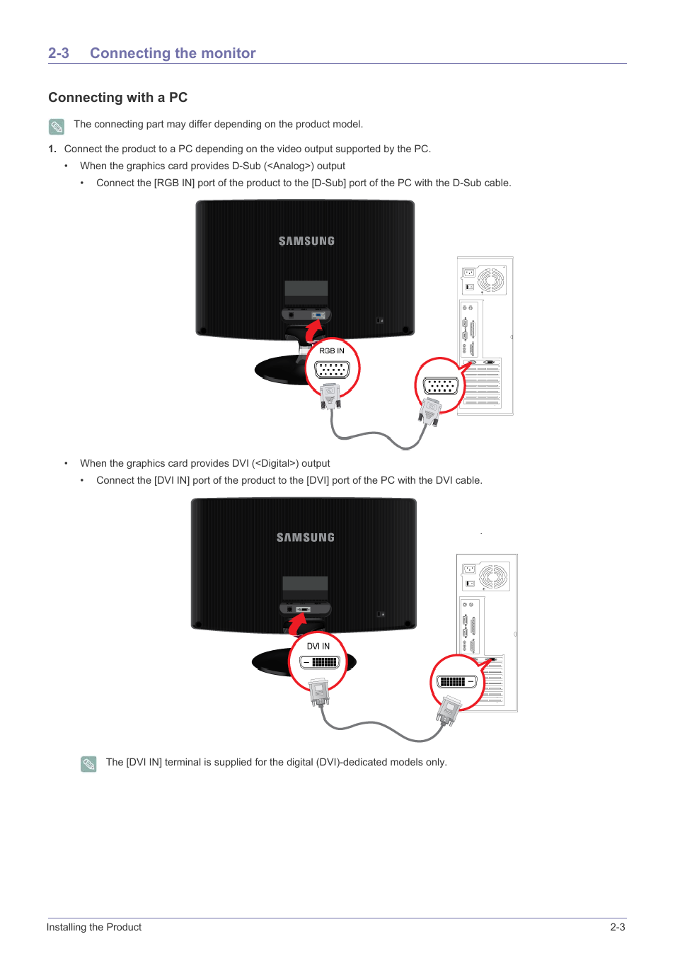 3 connecting the monitor, Connecting the monitor -3, Connecting with a pc | Samsung LS22B350HS-ZA User Manual | Page 16 / 89