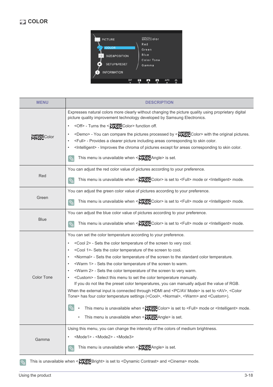 Color | Samsung LS22B350HS-ZA User Manual | Page 42 / 89