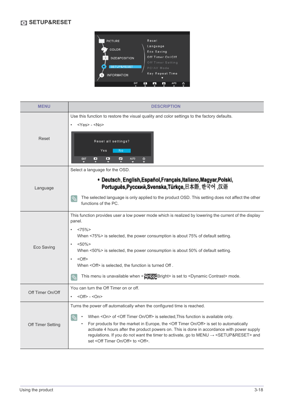 Setup&reset | Samsung LS22B350HS-ZA User Manual | Page 44 / 89