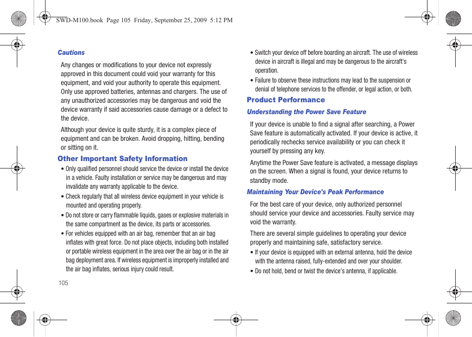 Other important safety information, Product performance | Samsung SWD-M100ZKECLW User Manual | Page 110 / 128