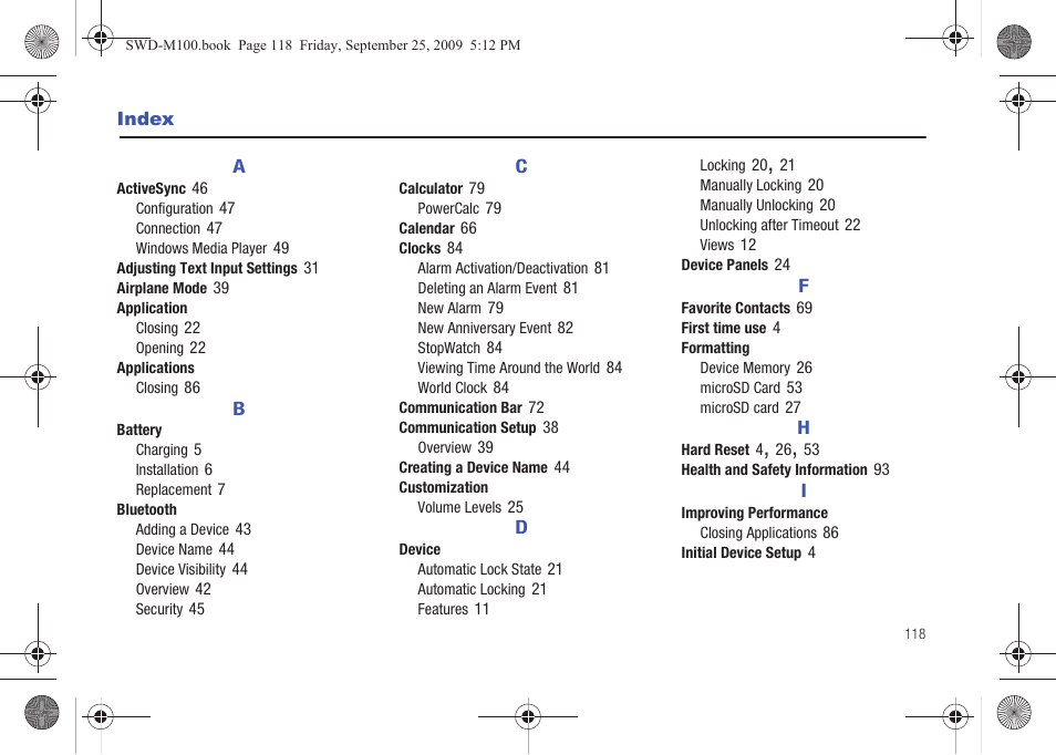 Index | Samsung SWD-M100ZKECLW User Manual | Page 123 / 128