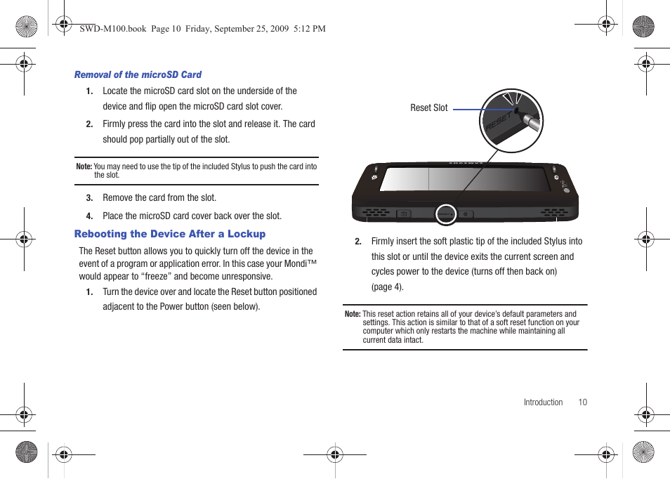 Rebooting the device after a lockup | Samsung SWD-M100ZKECLW User Manual | Page 15 / 128