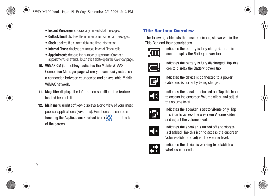Title bar icon overview | Samsung SWD-M100ZKECLW User Manual | Page 24 / 128