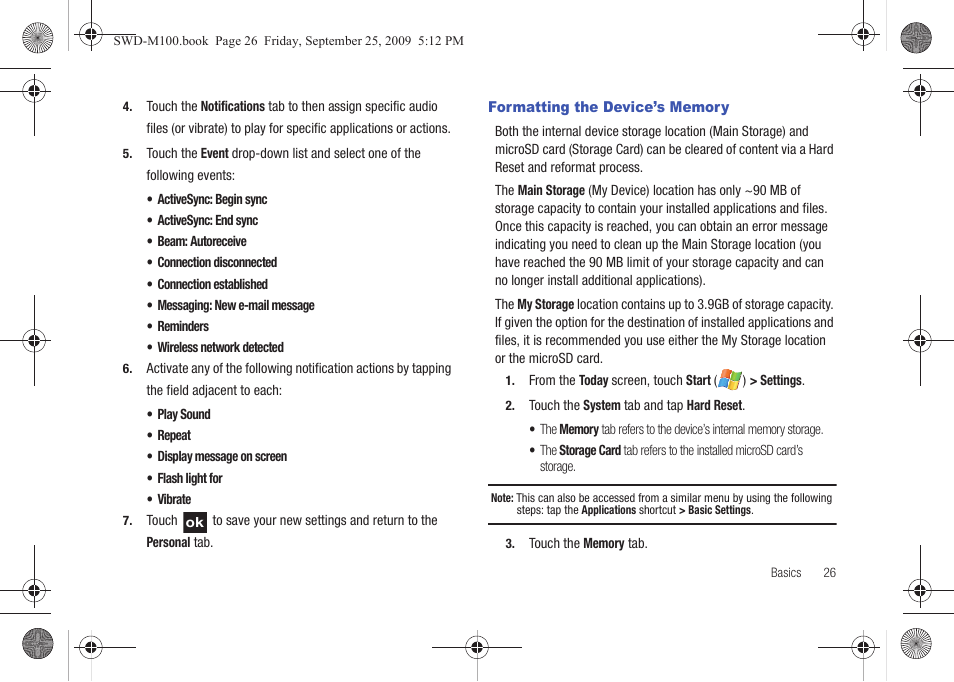 Formatting the device’s memory | Samsung SWD-M100ZKECLW User Manual | Page 31 / 128