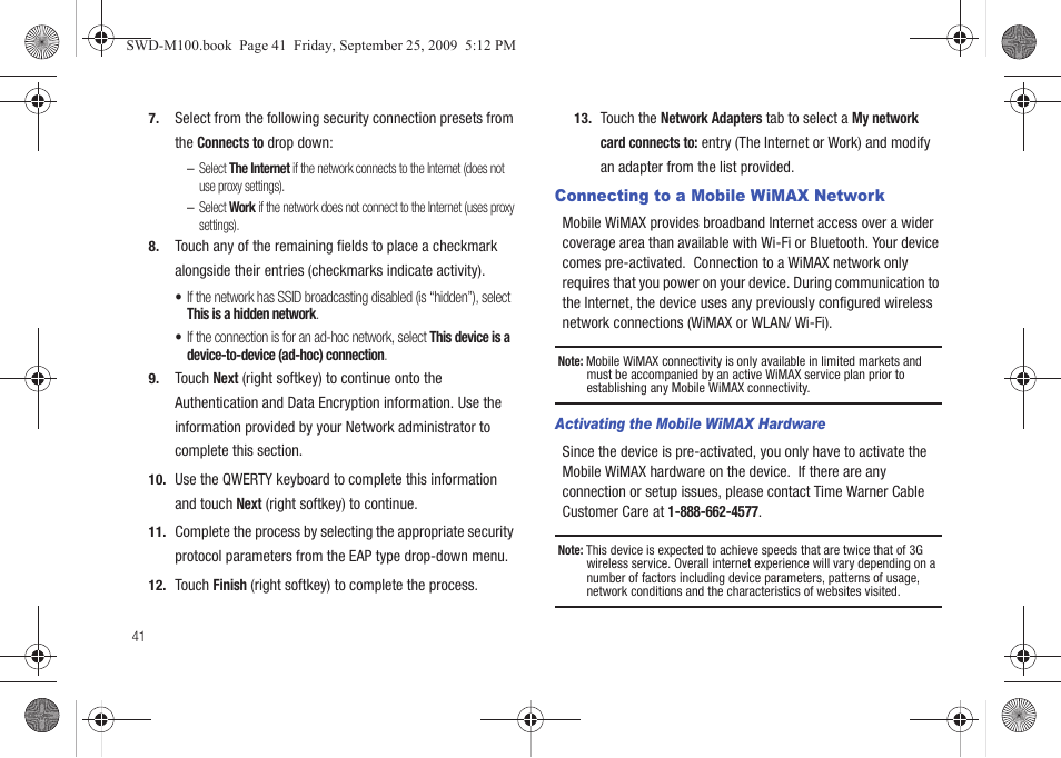 Connecting to a mobile wimax network | Samsung SWD-M100ZKECLW User Manual | Page 46 / 128