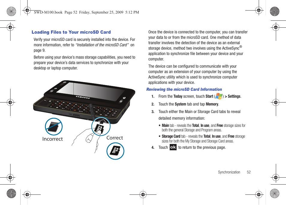 Loading files to your microsd card, Incorrect, Correct | Samsung SWD-M100ZKECLW User Manual | Page 57 / 128
