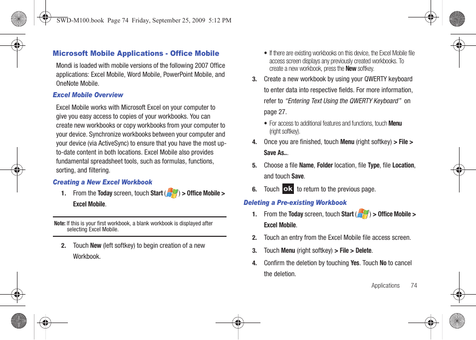 Microsoft mobile applications - office mobile | Samsung SWD-M100ZKECLW User Manual | Page 79 / 128