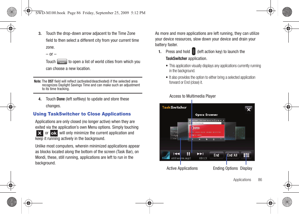 Using taskswitcher to close applications | Samsung SWD-M100ZKECLW User Manual | Page 91 / 128