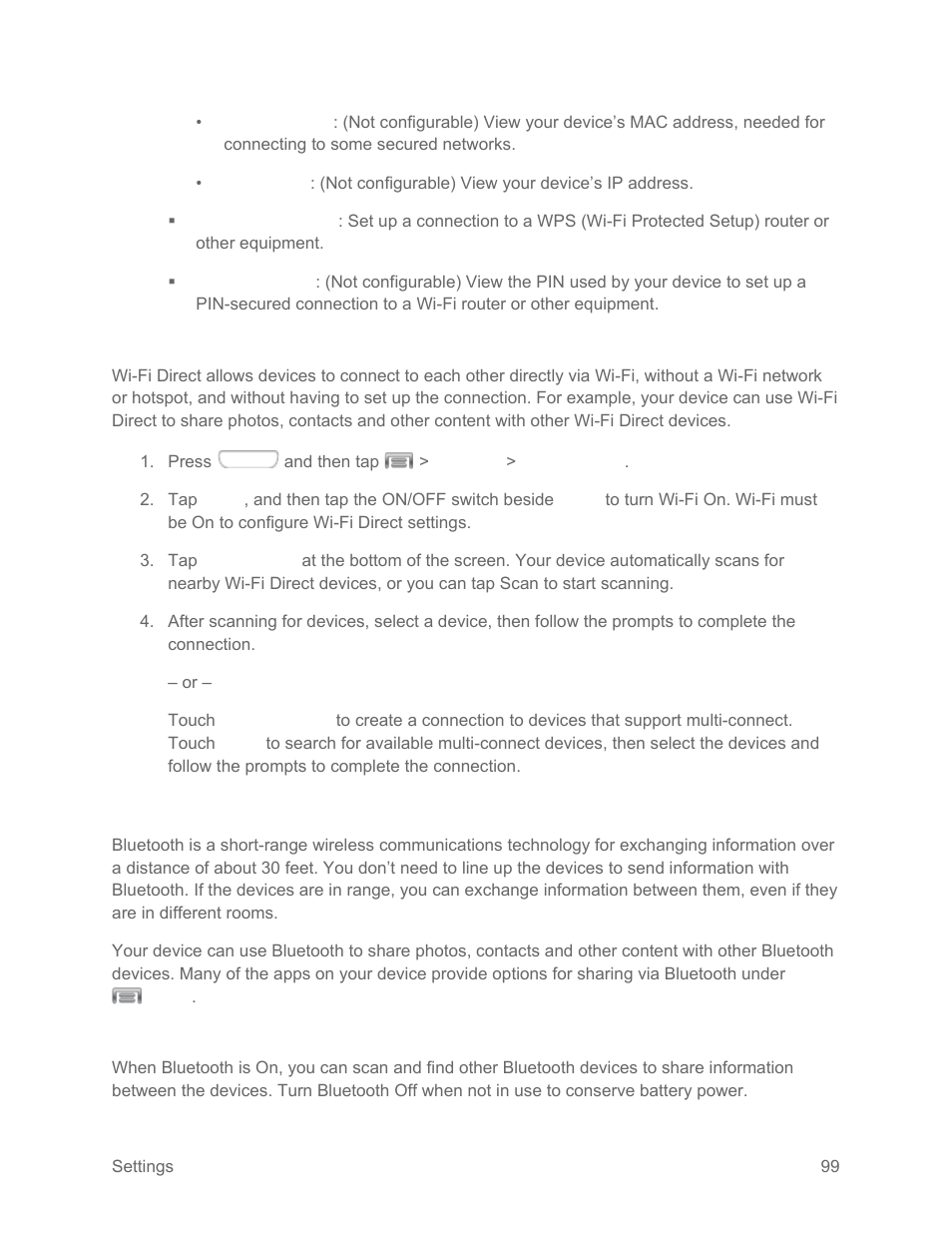 Wi-fi direct, Bluetooth settings, Turn bluetooth on or off | Samsung SPH-L710RWPSPR User Manual | Page 110 / 157