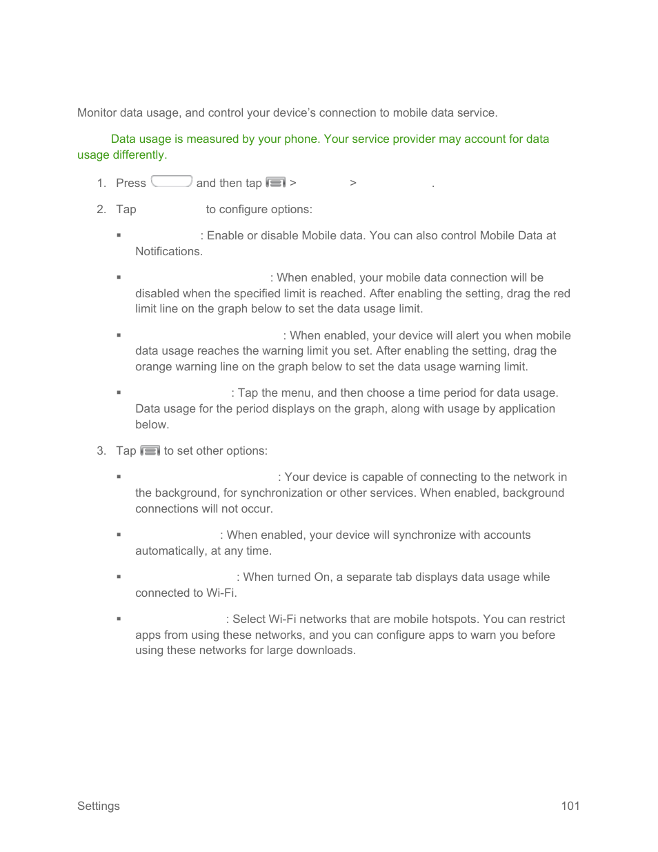 Data usage settings | Samsung SPH-L710RWPSPR User Manual | Page 112 / 157