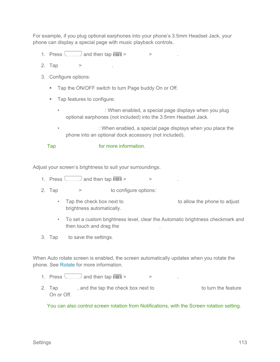 Brightness, Auto rotate screen | Samsung SPH-L710RWPSPR User Manual | Page 124 / 157