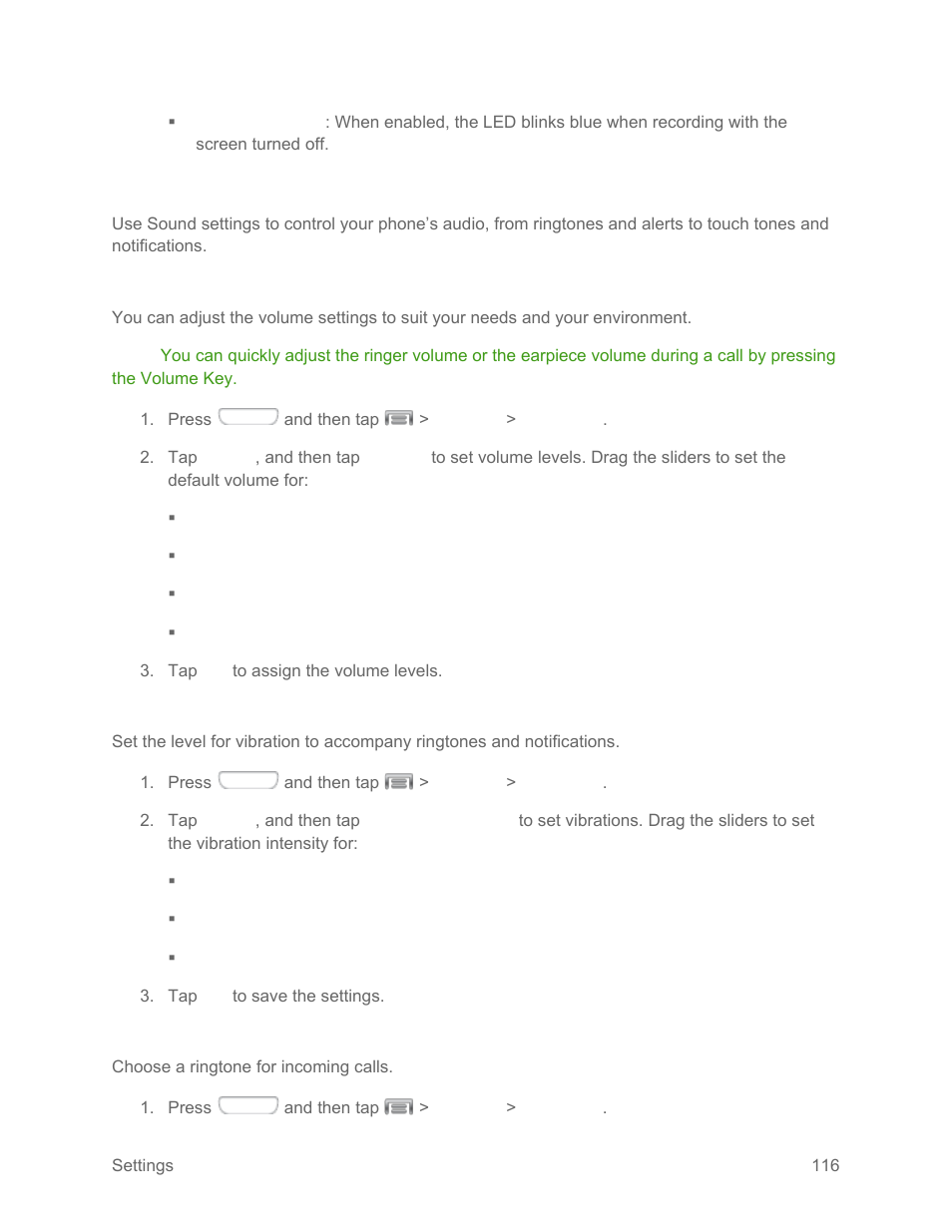 Sound settings, Volume, Vibration intensity | Ringtones | Samsung SPH-L710RWPSPR User Manual | Page 127 / 157