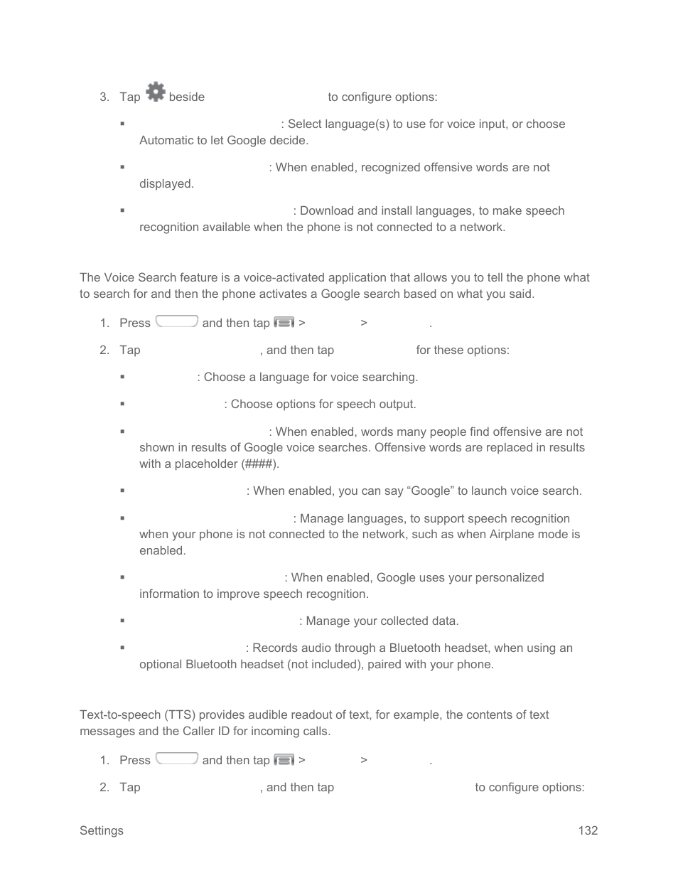 Voice search settings, Text-to-speech options | Samsung SPH-L710RWPSPR User Manual | Page 143 / 157