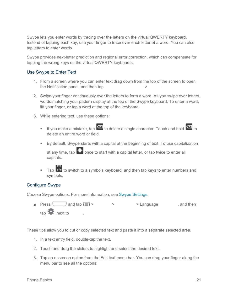 Swype, Tips for editing text | Samsung SPH-L710RWPSPR User Manual | Page 32 / 157