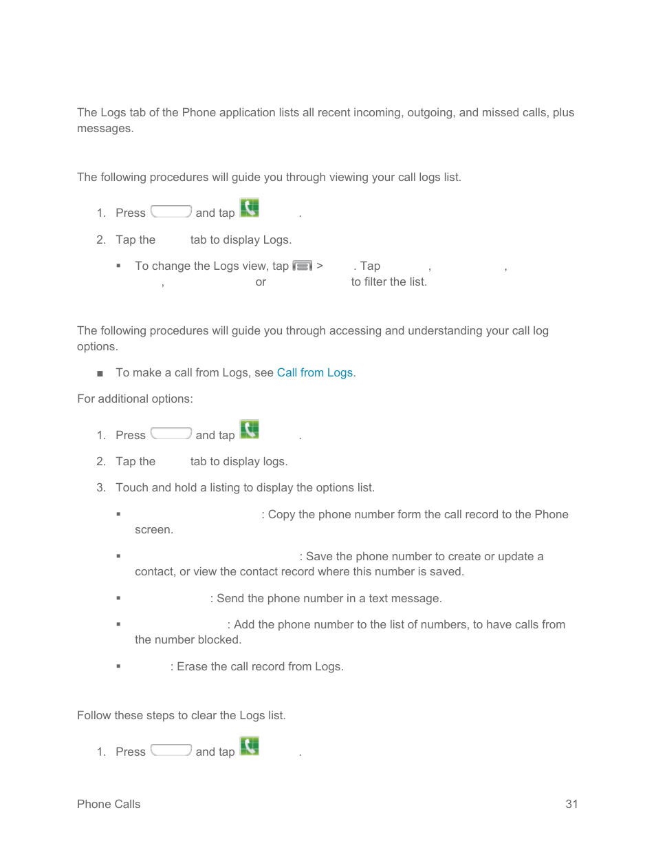 Logs, View logs, Logs options | Clear logs | Samsung SPH-L710RWPSPR User Manual | Page 42 / 157