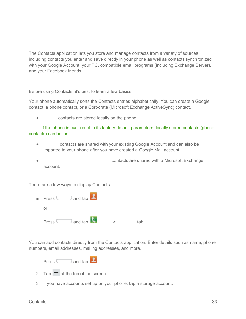 Contacts, Get started with contacts, Access contacts | Add a contact, Add a, Contact | Samsung SPH-L710RWPSPR User Manual | Page 44 / 157