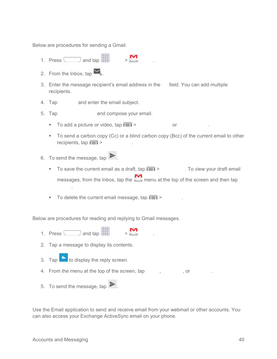 Send a gmail message, Read and reply to gmail messages, Email | Samsung SPH-L710RWPSPR User Manual | Page 51 / 157