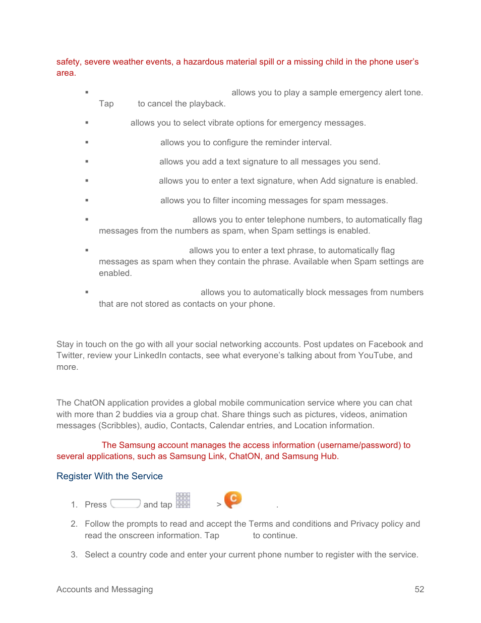 Social networking accounts, Chaton | Samsung SPH-L710RWPSPR User Manual | Page 63 / 157