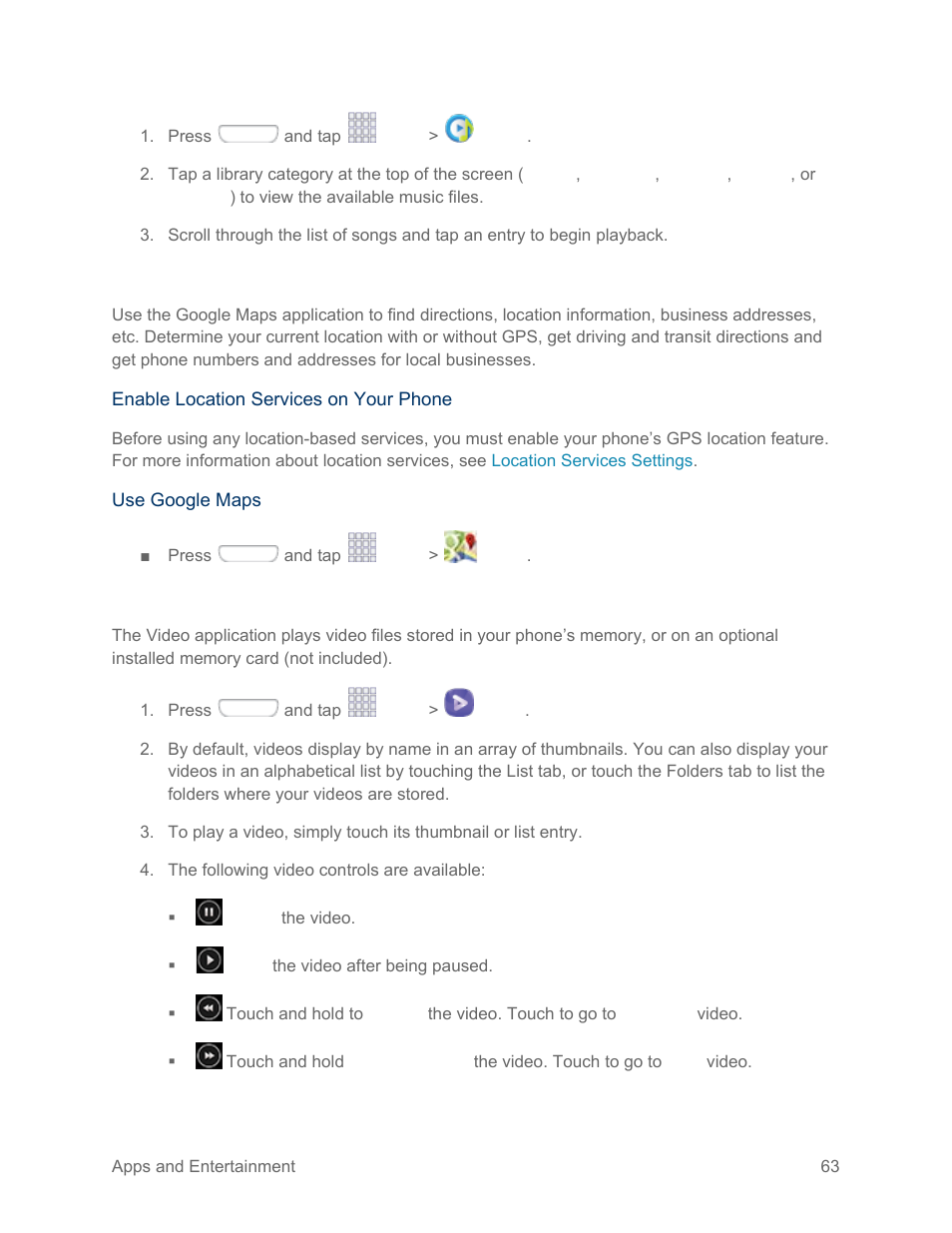 Google maps, Video app | Samsung SPH-L710RWPSPR User Manual | Page 74 / 157