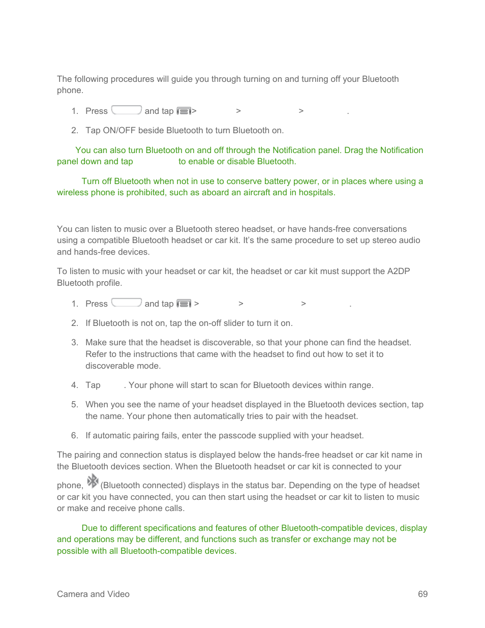 Turn bluetooth on or off, Connect a bluetooth headset or car kit | Samsung SPH-L710RWPSPR User Manual | Page 80 / 157