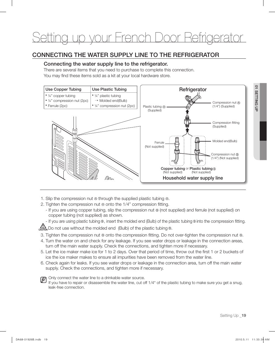 Setting up your french door refrigerator, Refrigerator | Samsung RFG293HABP-XAA User Manual | Page 19 / 38