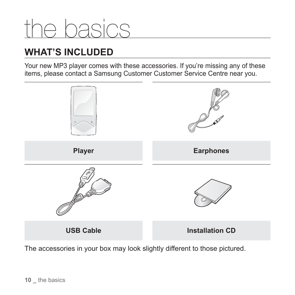 The basics, What’s included | Samsung YP-Q1JEB-XAA User Manual | Page 10 / 94